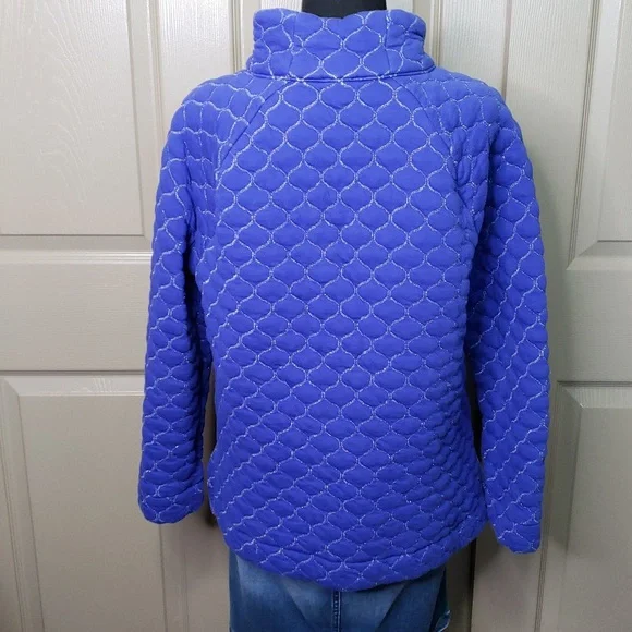 T By TALBOTS Quilted Blue Silver Zip Neck Pullover Top Size large - Picture 6 of 9